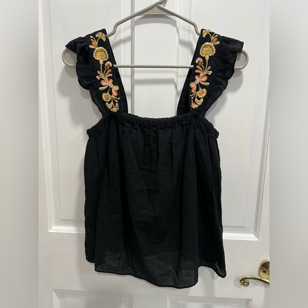 Madewell Black Blouse with Floral Embroidery